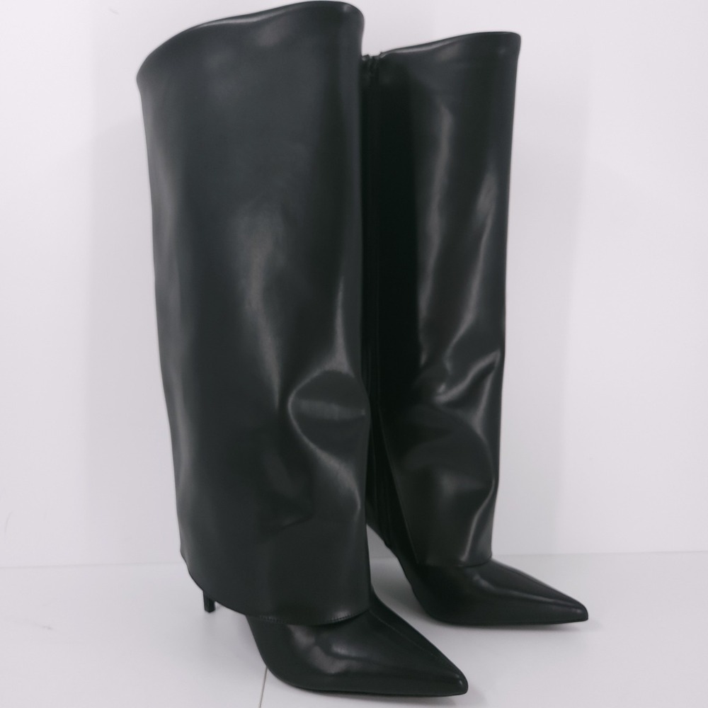 I.N.C Skylar Fold Over Cuffed Knee High Boots Black Micro Womens 11 M WC
